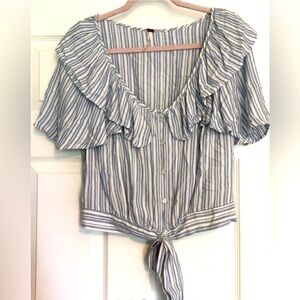𝅺FREE PEOPLE | Rosemary stripe blouse ruffle tie front flutter sleeves